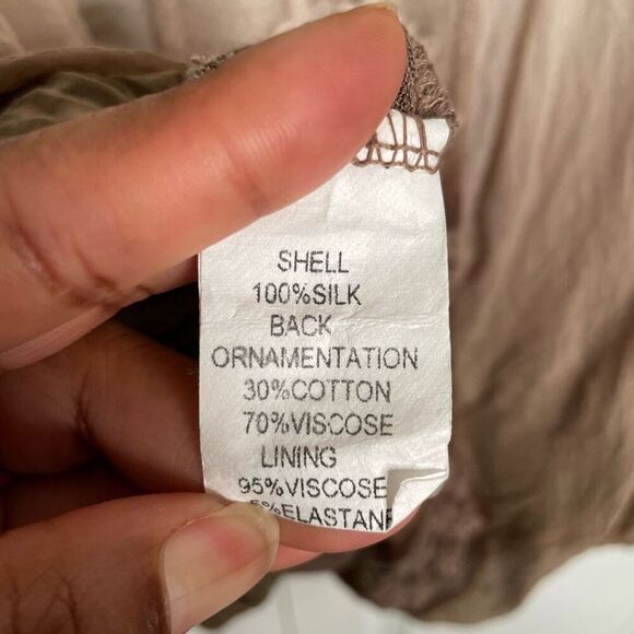 Giulia Womens 100% Italian Silk Blouse M Brown Ombre Embroidered Bubble Hem - Picture 4 of 8